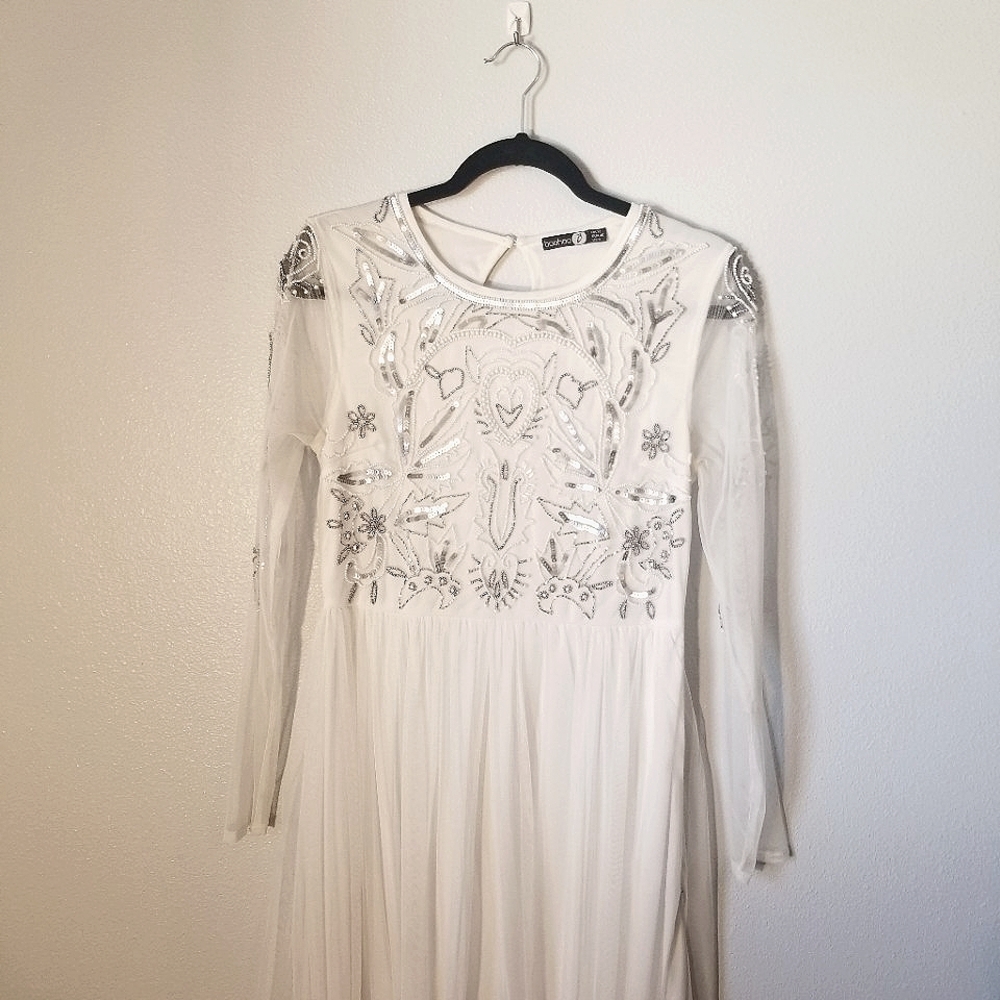 White formal embroidered maxi dress